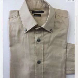 Zara Man Dress Shirt Men Brown Long Sleeve Oxford Sz 14 Tailored Fit